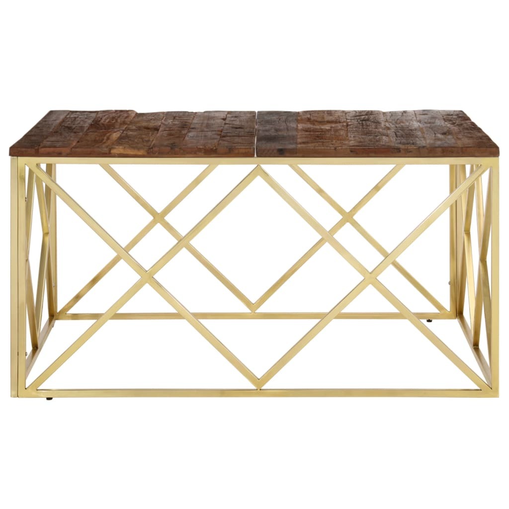 vidaXL Coffee Table Gold Stainless Steel and Solid Sleeper Wood