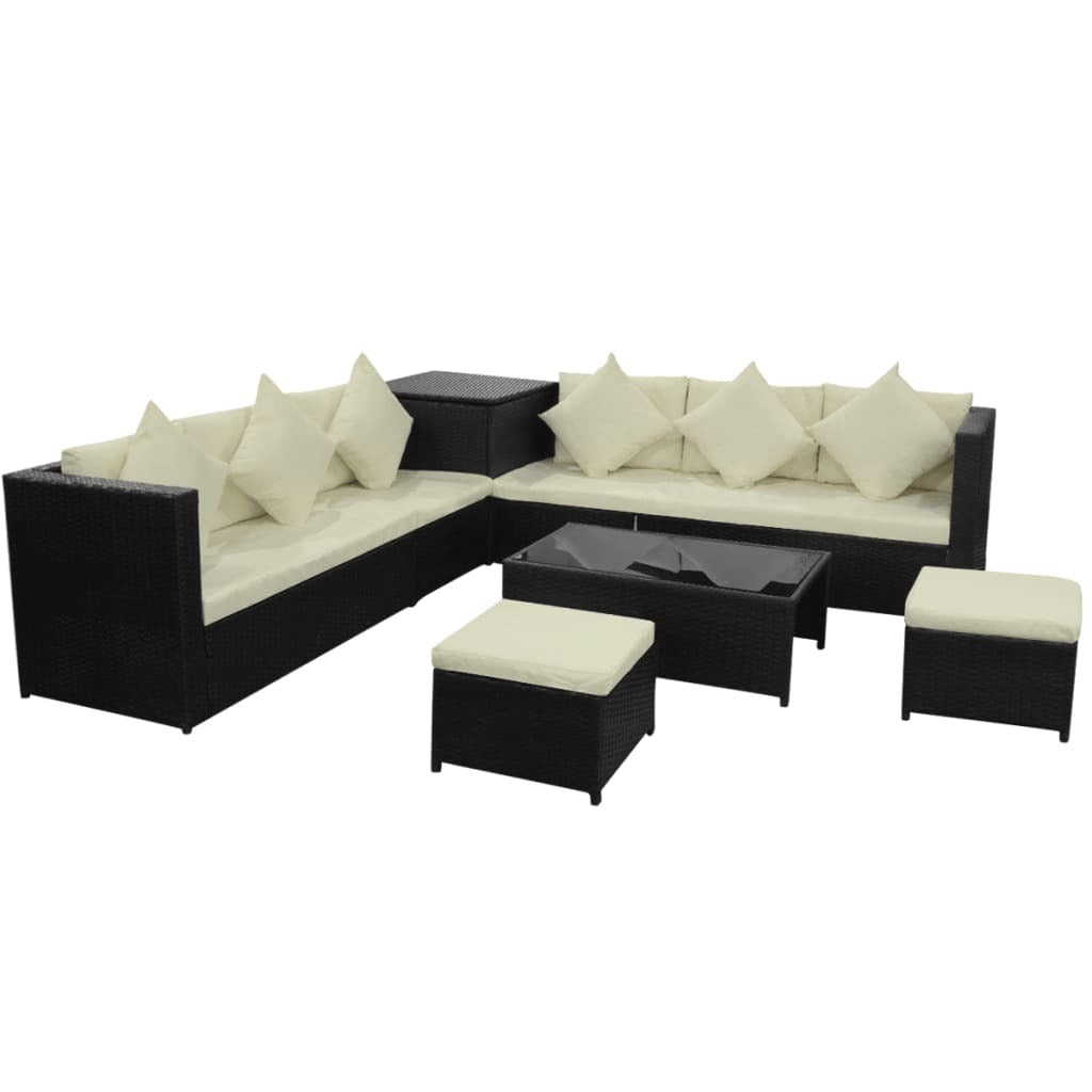 Garden Lounge Set with Cushions Poly Rattan Black