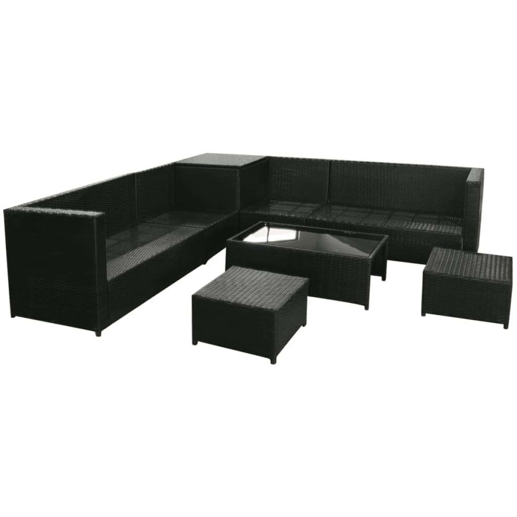 Garden Lounge Set with Cushions Poly Rattan Black