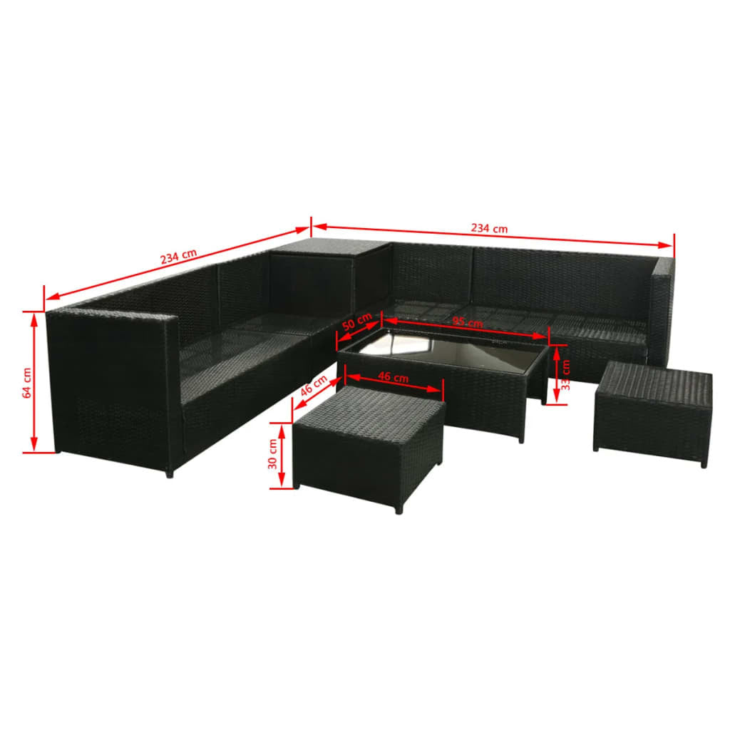 Garden Lounge Set with Cushions Poly Rattan Black