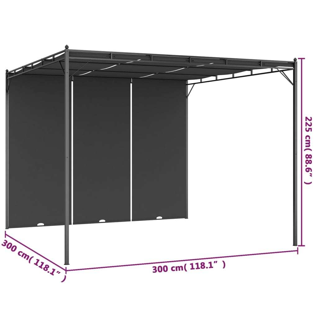 vidaXL Garden Gazebo with Side Curtain 3x3x2.25 m Anthracite