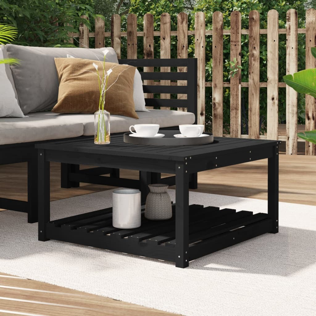 Garden Table Black Solid Wood Pine