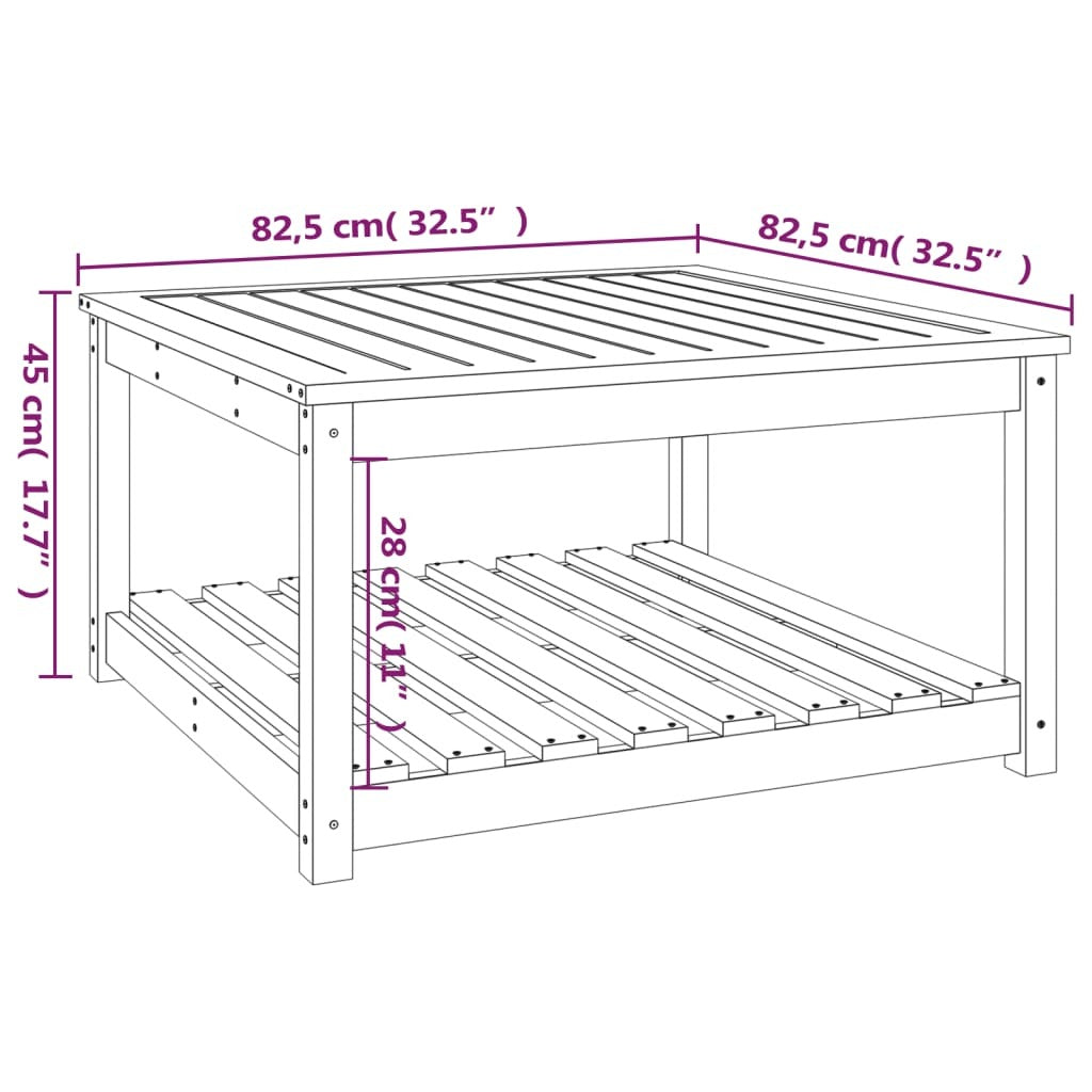 vidaXL Garden Table Black 82.5x82.5x45 cm Solid Wood Pine