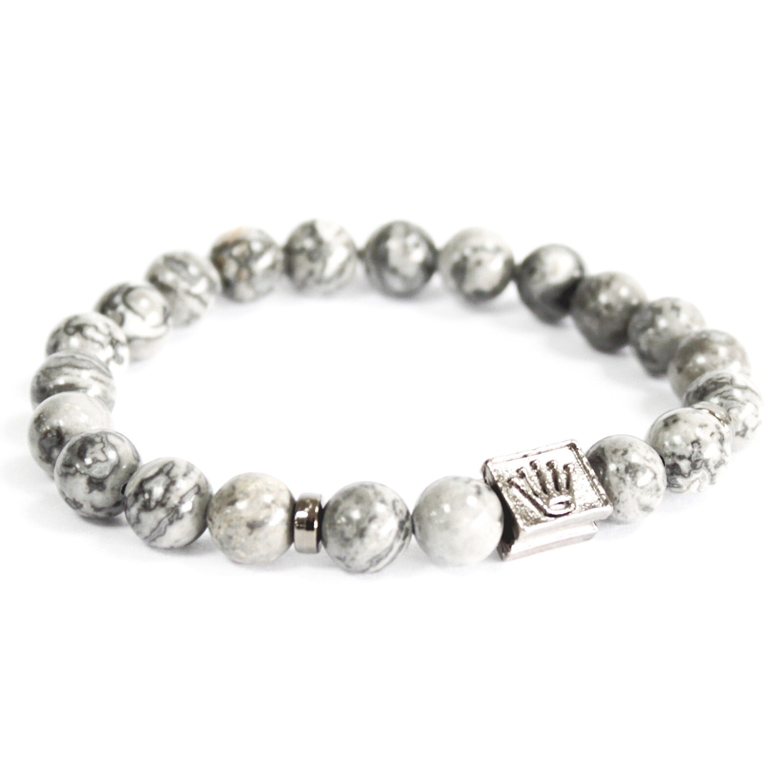 Crown Ingot / Grey Agate - Gemstone Bracelet 