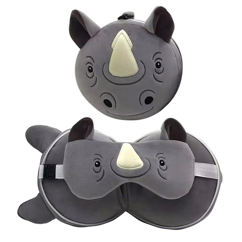 Relaxeazzz Travel Pillow  and  Eye Mask - Rhino