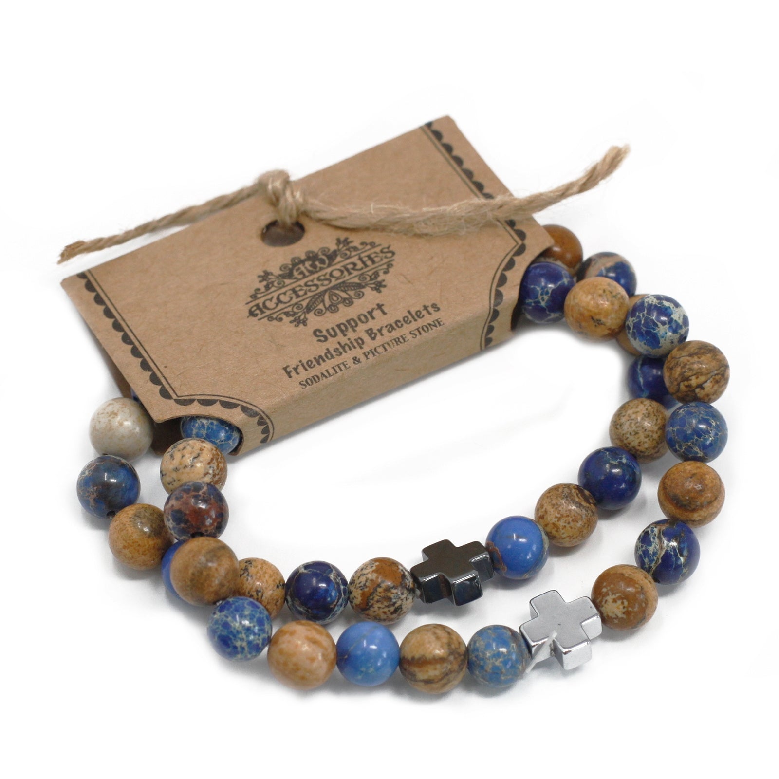 Set of 2 Gemstones Friendship Bracelets - Support - Sodalite & Picturestone - Per case: 1 Piece