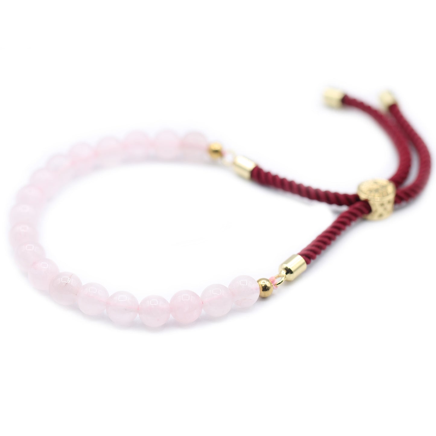 18K Gold Plated Gemstone Bordeaux String Bracelet - Rose Quartz - Per case: 1 Piece