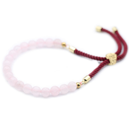 18K Gold Plated Gemstone Bordeaux String Bracelet - Rose Quartz - Per case: 1 Piece