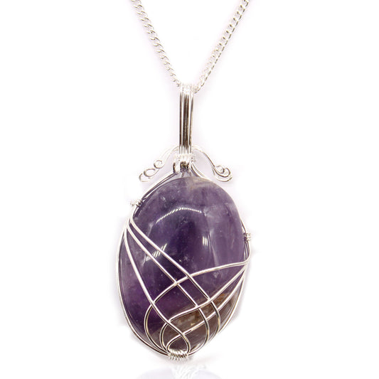 Swirl Wrapped Gemstone Necklace - Amethyst 