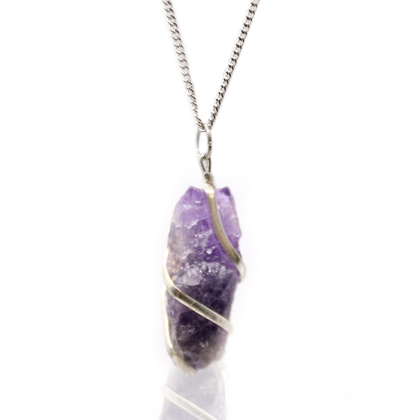 Cascade Wrapped Gemstone Necklace - Rough Amethyst 