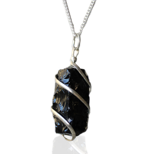 Cascade Wrapped Gemstone Necklace - Rough Black Onyx 