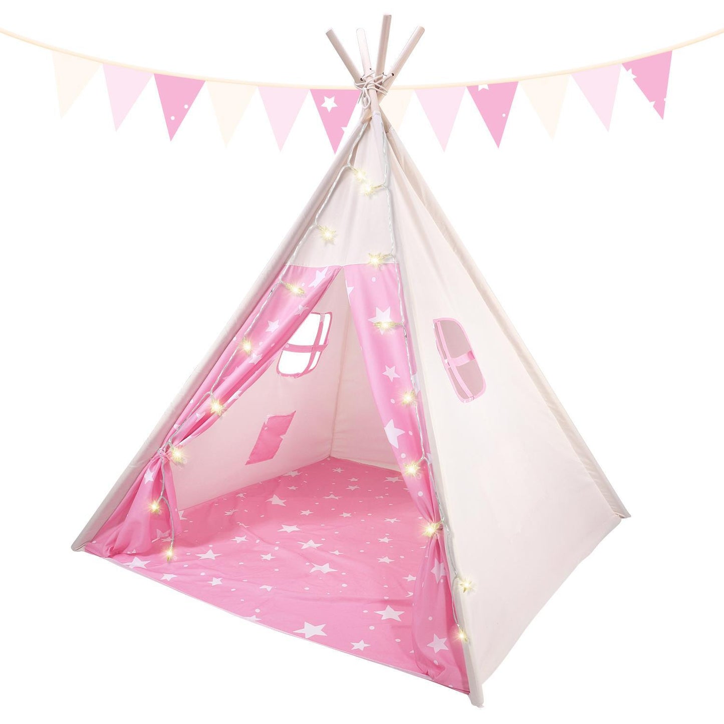 SOKA Pink Teepee Tent for Kids Foldable Cotton Canvas Indoor Outdoor Playhouse