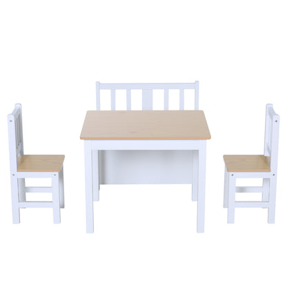 Kids Wooden Table, Chair & Storage Bench Set – 4 Piece | HOMCOM