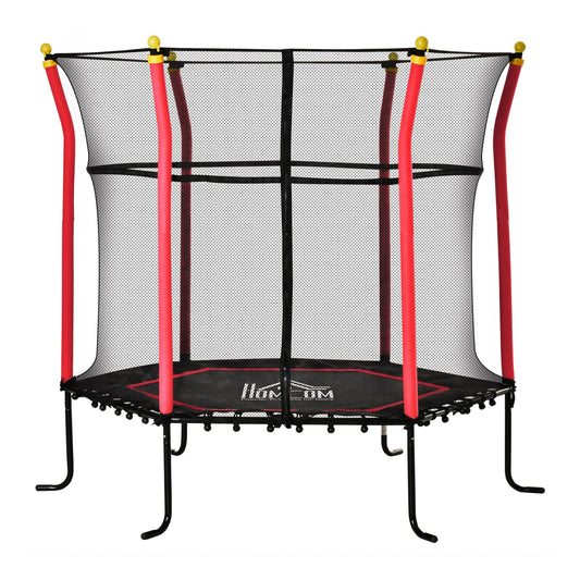 Kids Trampoline With Enclosure Indoor Outdoor for 3-10 Years Red 5.2FT