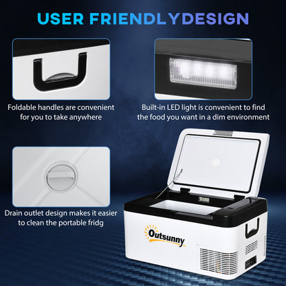 Outsunny 18L Portable Car Refrigerator – 12V/24V DC & 110-240V AC, -20°C Cooling