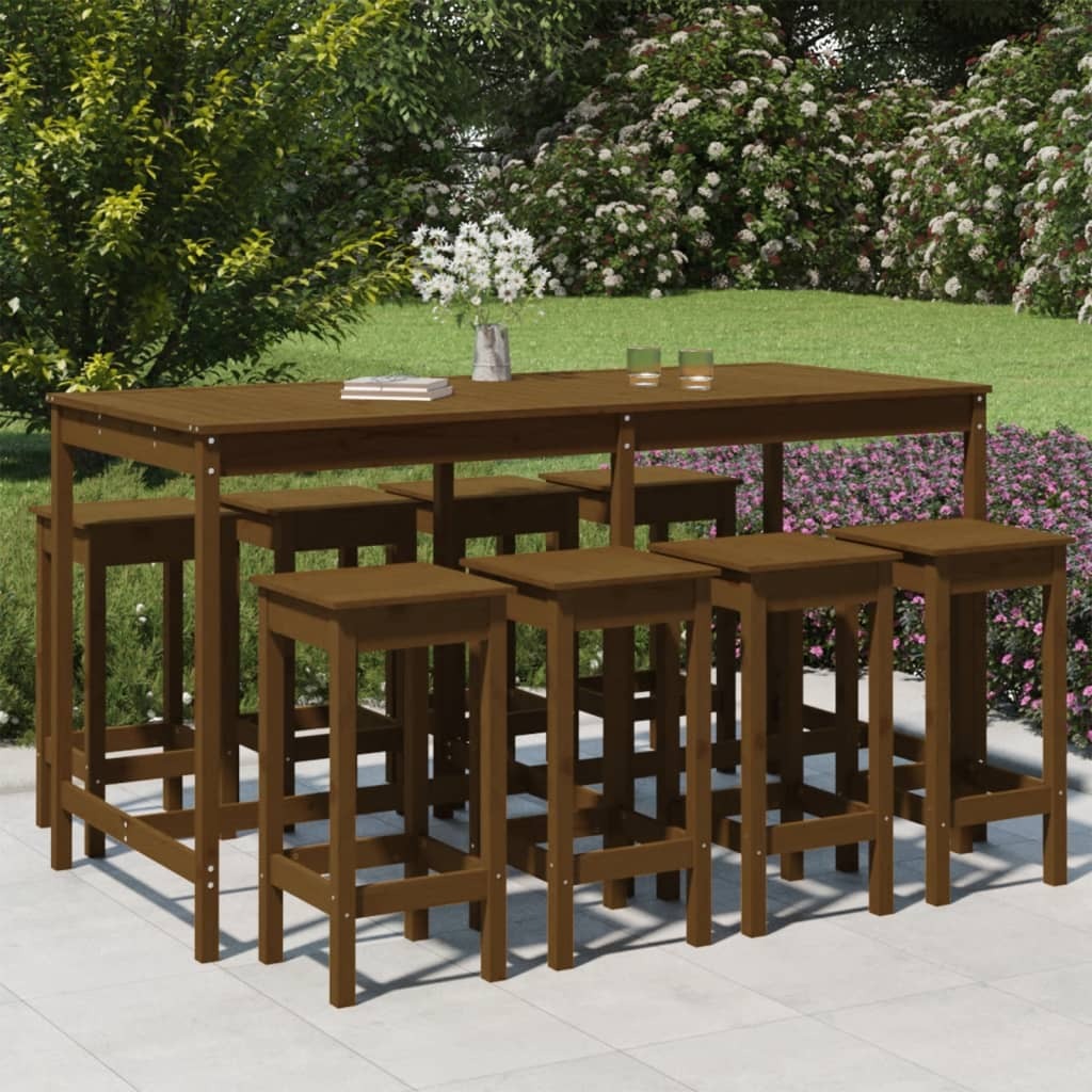 vidaXL 9 Piece Garden Bar Set Honey Brown Solid Wood Pine