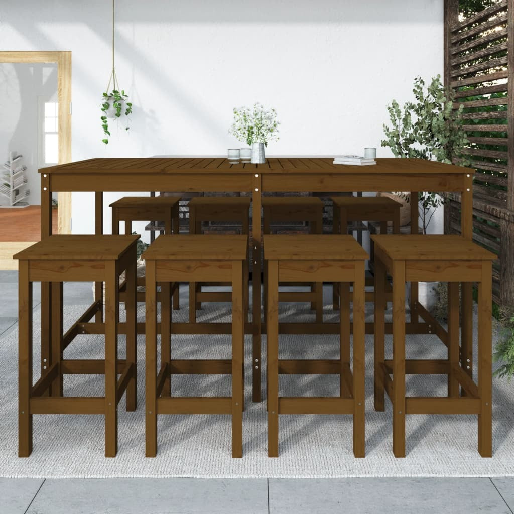 9 Piece Garden Bar Set Honey Brown Solid Wood Pine