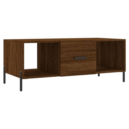 Brown Oak Coffee Table – 102x50x40 cm – Engineered Wood with Iron Frame – Stylish Living Room Furniture