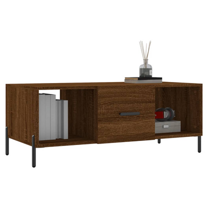 Brown Oak Coffee Table – 102x50x40 cm – Engineered Wood with Iron Frame – Stylish Living Room Furniture