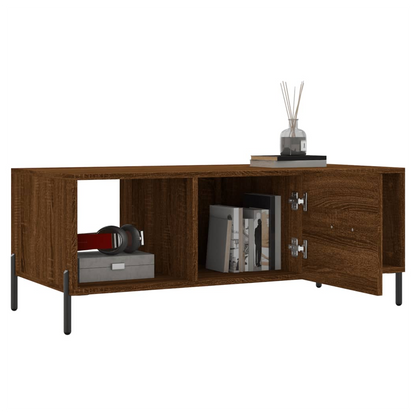 Brown Oak Coffee Table – 102x50x40 cm – Engineered Wood with Iron Frame – Stylish Living Room Furniture