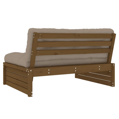 Middle Sofa Honey Brown 120x80 cm – Solid Pine Wood Frame with Cushions