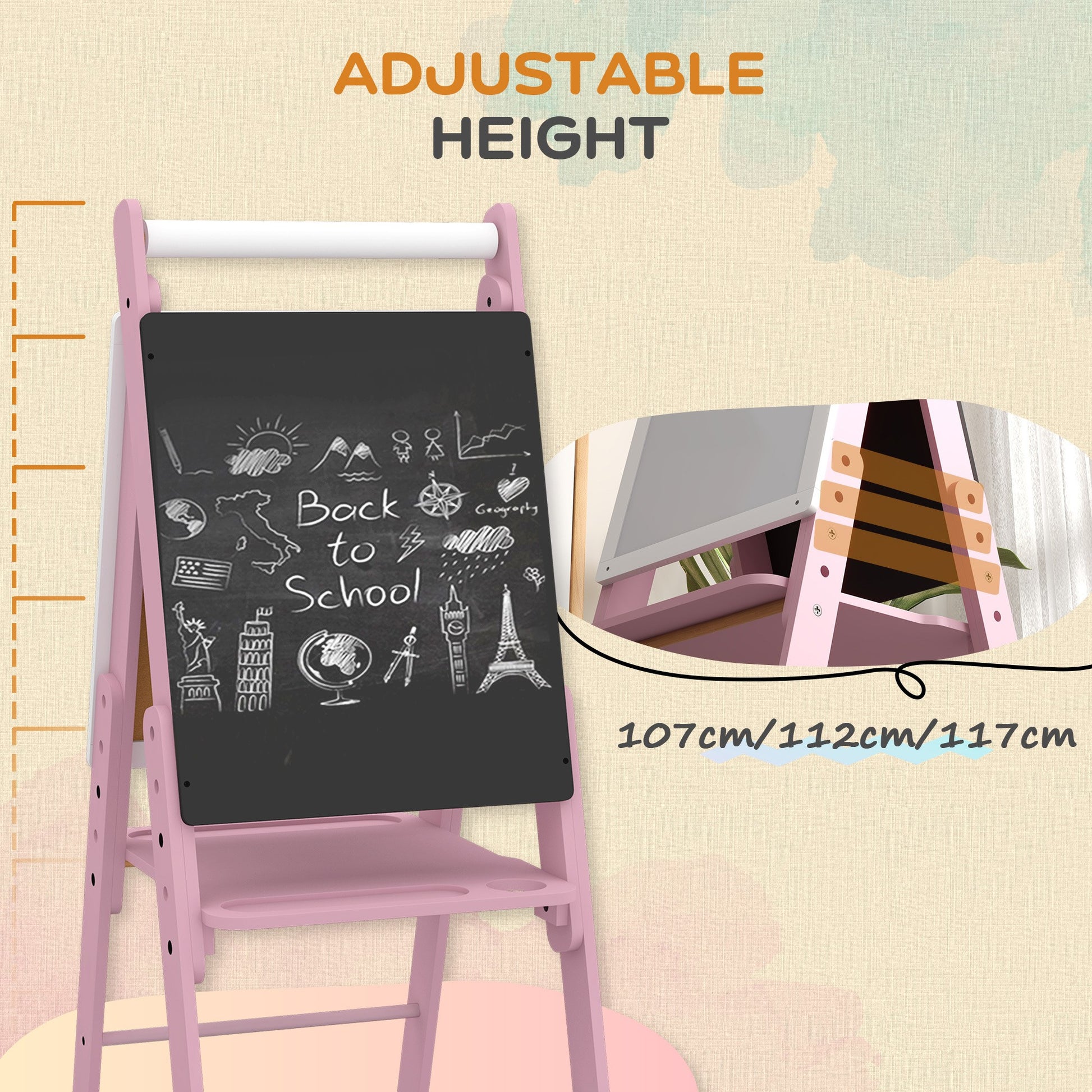 Art Easel for Kids, Double-Sided Whiteboard Chalkboard Paper Roll - Pink