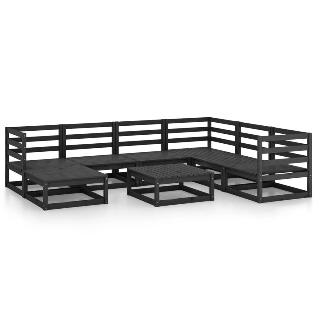 vidaXL 8 Piece Garden Lounge Set Black Solid Pinewood