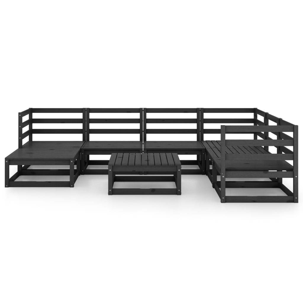 vidaXL 8 Piece Garden Lounge Set Black Solid Pinewood