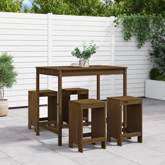 Garden Bar Set Honey Brown Solid Wood Pine 5 Pieces