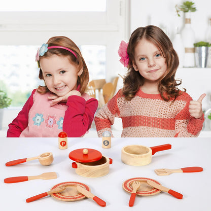 SOKA 14-Piece Wooden Kitchen Cooking Set – Pretend Play Toy for Kids