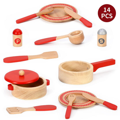 SOKA 14-Piece Wooden Kitchen Cooking Set – Pretend Play Toy for Kids
