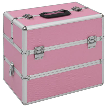 Pink Aluminium Makeup Case – Professional Cosmetic Box with Tiers