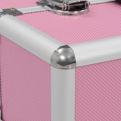 Pink Aluminium Makeup Case – Professional Cosmetic Box with Tiers