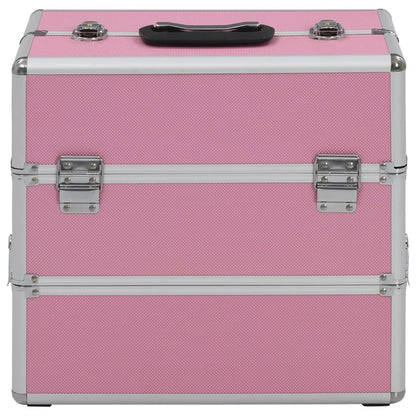 Pink Aluminium Makeup Case – Professional Cosmetic Box with Tiers