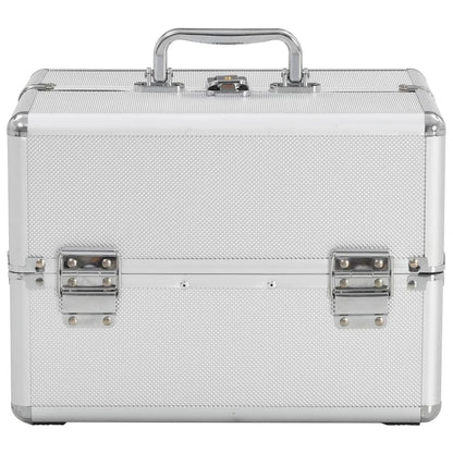 Silver Aluminium Makeup Case – Lockable Cosmetic Storage Box with Trays