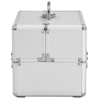 Silver Aluminium Makeup Case – Lockable Cosmetic Storage Box with Trays