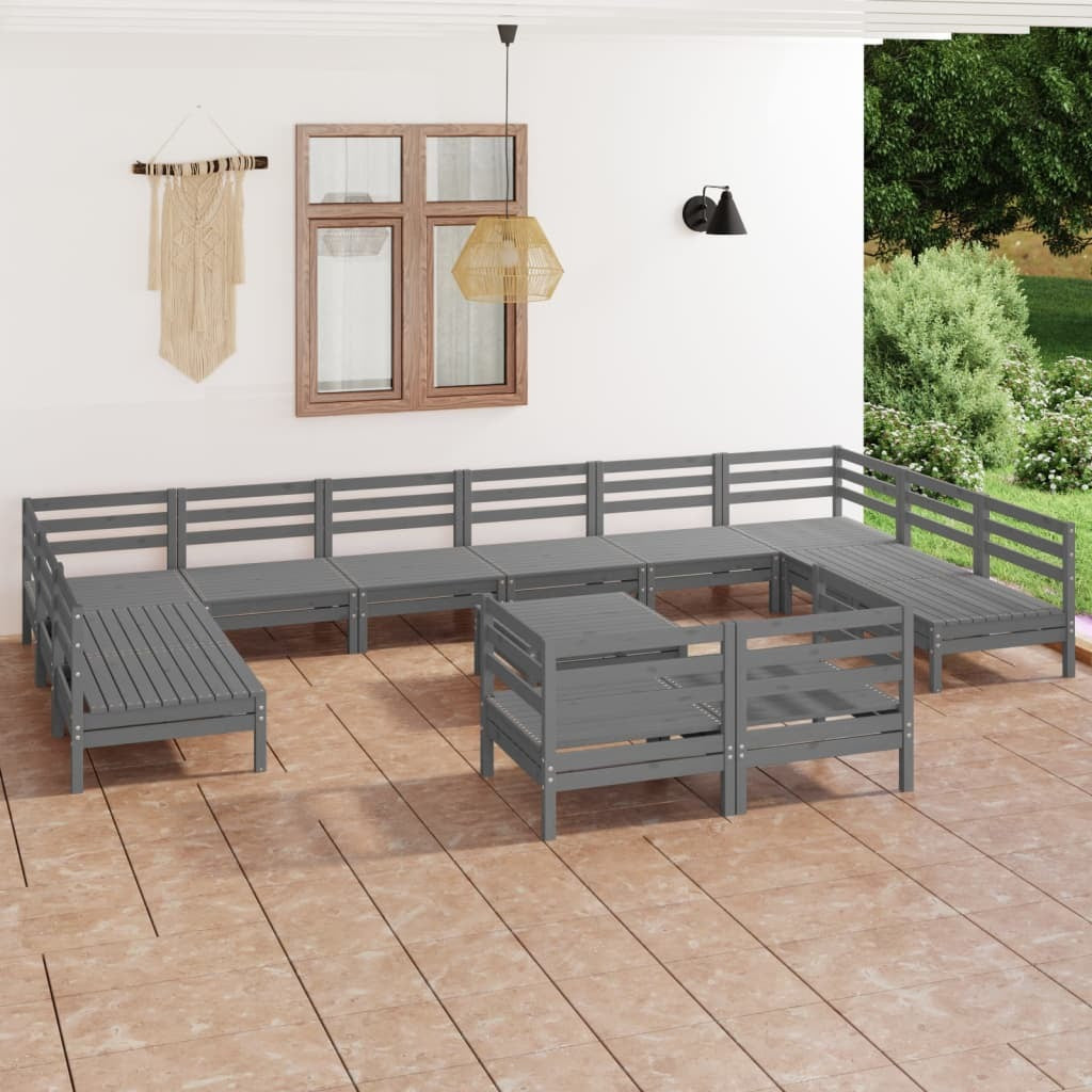 13 Piece Garden Lounge Set Grey Solid Pinewood